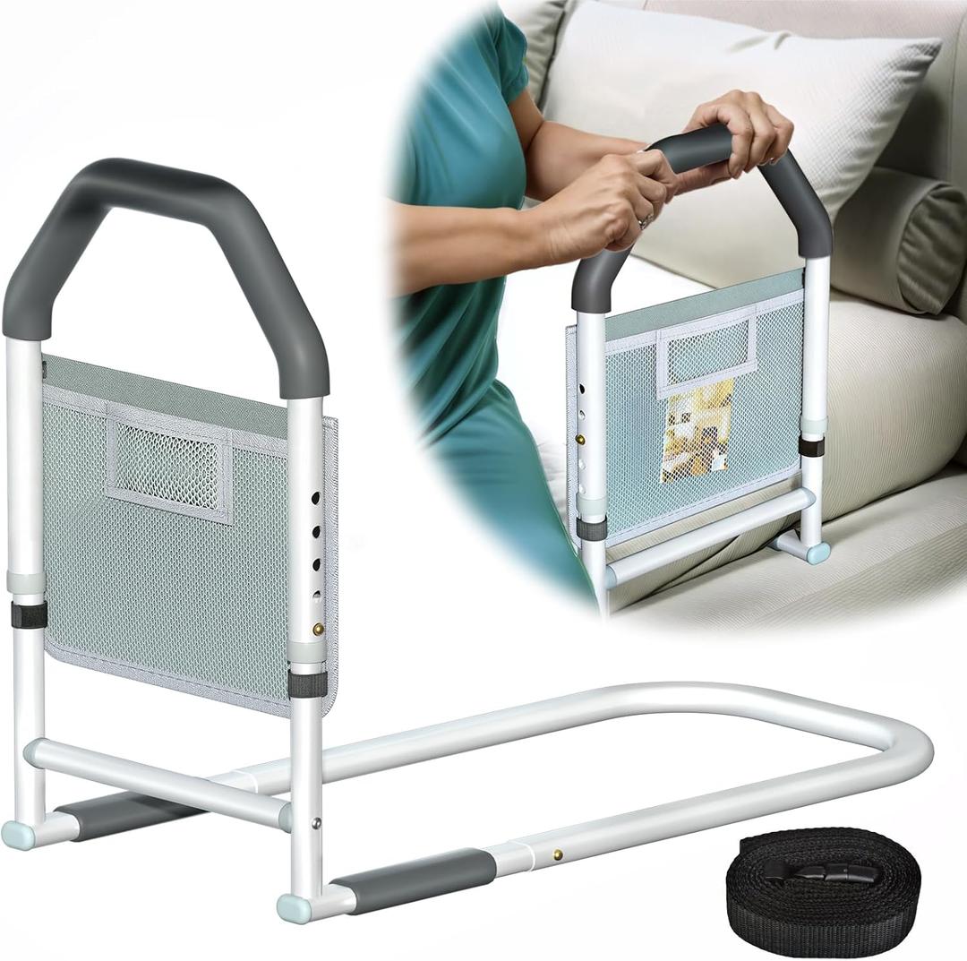 Bed Rails for Elderly Adults Safety with Storage Pocket, Adjustable Height Bed Assist Rails for Seniors & Patients, Fits All Beds Except Electric/Adjustable/Lift Bed, Tool-Free Assembly