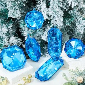 Syhood 6 Pack Jewel Ornament 3.9"- 6.5" Acrylic Jewel Ornaments for Christmas Tree Glitter Christmas Tree Hanging Decorations Gemstones for Xmas Wedding Holiday Party Decor (Dark Blue)