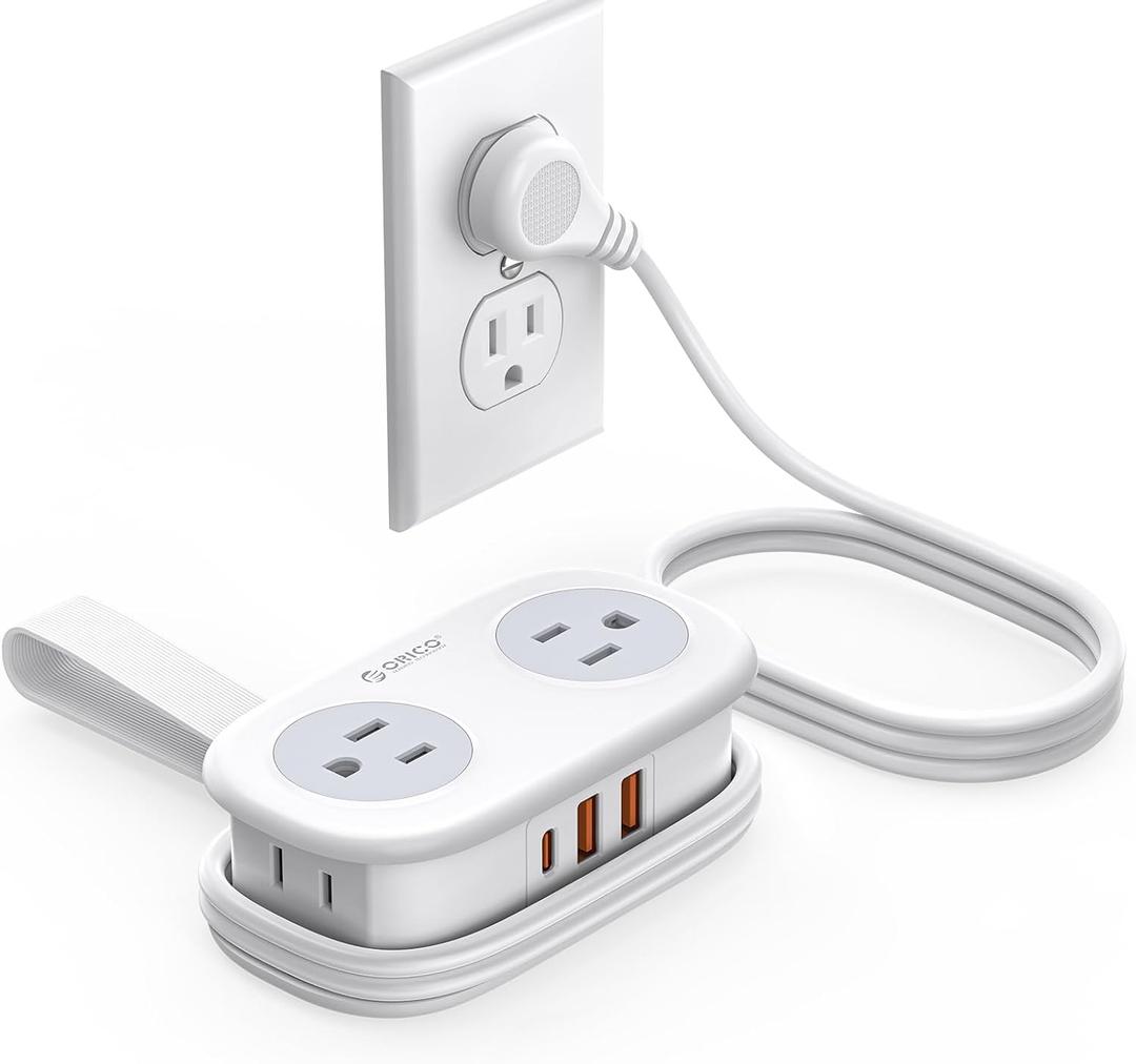 ORICO 20W USB-C PD Travel Power Strip, 4 AC Outlets 3 USB Ports (Fast Charging), 4FT Flat Plug Extension Cord, Cruise Approved, Compact for Business Travel/Dorm -AP3 (White)