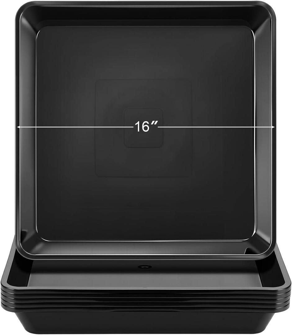 Eccliy 6 Pack Plastic Plant Saucer, Square, 16 Inch, Black