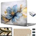 CISSOOK for MacBook Air 13.6 inch Case 2025 2024 2023 2022 Release Model A3240 A3113 A2681, Laptop Hard Shell Cases with Keyboard Cover Type C Adapter for MacBook Air 13 M2 M3 M4, Retro Golden Floral