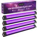 Rechargeable Black Light Bar 4 Packs, Battery Powered Black Lights for Glow Party, Cordless UV Strip Lights with On/Off/Dimma/Flash Switch, for Neon, Uranium Glass, Classroom, Paint, Poster, Stage