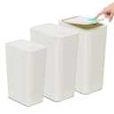 N. NETDOT Bathroom Trash Can with Lid 3 Pack Set,2 Packs 4Gal Slim Kitchen Trash Can and 1 Pack 2.6Gal Garbage Can,Small Trash Bin/Waste Basket for Bedroom,Office(Off White)