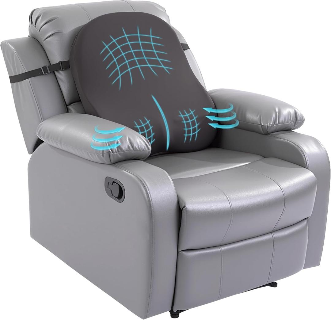 HOMBYS Extra Long Lumbar Support Pillow for Recliner Chair, 50D Molded Memory Foam Back Support Cushion with Full Back Support, Ergonomic Design & Breathable Cover, Grey