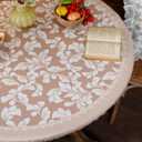 Round Fitted Tablecloth with Elastic Farmhouse Waterproof Oli Proof Table Cover Rustic Wipeable Vinyl Table Protector for Home Picnic Outdoor (Scroll Grass, 36"-45" Round Tight Fit)