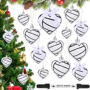 Jenaai 15 Pcs Ball Ornaments for Christmas Tree Heart Shape Sports Ornament Ball with Marker Pen Xmas Tree Hanging Decorations Gift Keepsake for DIY Craft Team Player Sports Holiday (Volleyball)