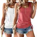 Womens Tank Tops, 2 Pack Summer Tank Tops for Women 2026, Sleeveless U Neck Loose Button Casual Henley Tops Shirts, Medium