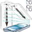 EZ-GLAZ 4-Pack for iPhone 15 Plus Screen Protector [6.7"] with Flawless Fit Kit + 2-Pack Camera Lens Protector, 15-Second Bubble-Free Installation, 9H Hardness, 12FT Military Grade Shatterproof, Scratch Resistant, Tempered Glass, HD Clear