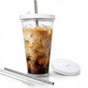 SEFAONUR Reusable Iced Coffee Cup 16 oz, Iced Coffee Tumbler with Lid and Straw, Clear Plastic Tumbler, Leakproof, Double Wall Insulated, BPA Free, Shatter Resistant