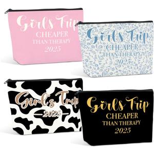 4 PCS Girls Trip Gifts Favors Girls Weekend Gifts for Women Girls Trip Favors Friendship Gifts Girls Weekend Gifts Ideas Girls Trip Makeup Bag Cow Print Cosmetic Bags Weekender Bag for Women Christmas