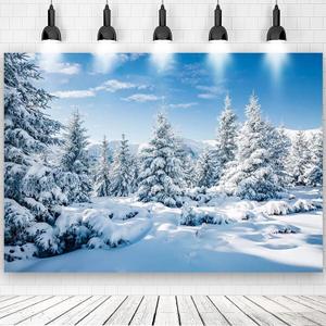 5.9 x 3.9ft Winter Forest Photography Backdrop, White Snow Scene Background for Christmas Party Decoration, Xmas Snow Night Party Backdrop, Wonderland Snowflake Photography Background