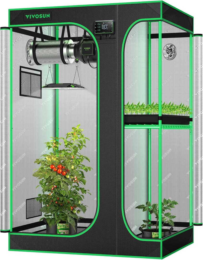 VIVOSUN D325 2-in-1 3x2 Grow Tent, 36"x24"x53" High Reflective Mylar with Multi-Chamber and Floor Tray for Hydroponic Indoor Plant