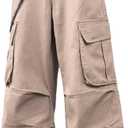 DFGIGT Mens Denim Baggy Pants with Cargo Pockets Mid Weight Casual Streetwear Wide Leg Jeans Hip Hop Skater Trousers (Beige, M)