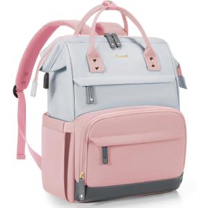 LOVEVOOK Laptop Backpack for Women, 17 Inch Work Business Backpacks Purse With Large Capacity, Waterproof Nurse Bag College Bookbag for School, Waterproof Casual Daypack for Travel (Pink-grey)