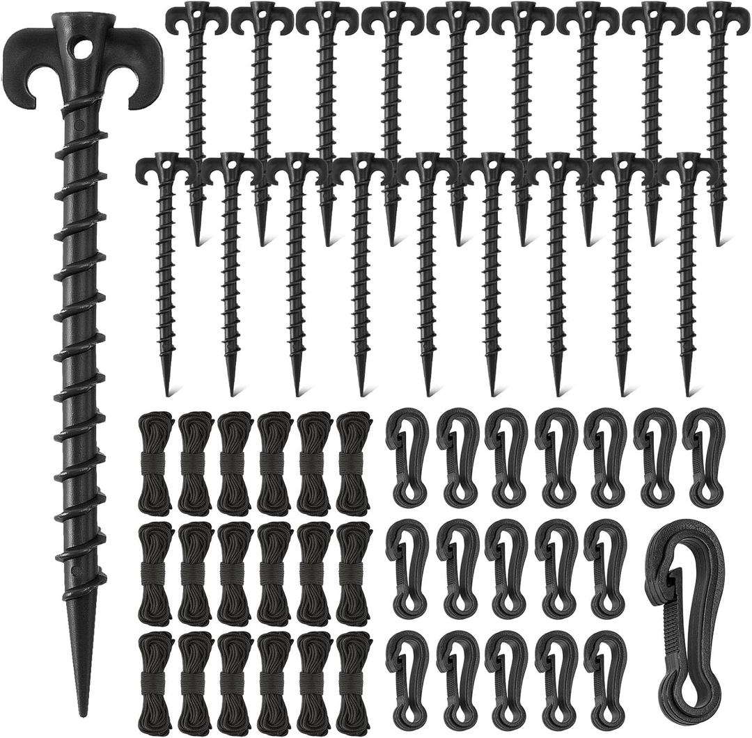 AUGSUN 54 Pieces Plastic Inflatable Stakes Set, Include Tent Stakes, Tethers Ropes and Hooks Heavy Duty Garden Yard Stakes for Halloween Christmas Outdoor Decorations Black