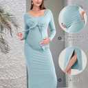 2 PCS Maternity Dress Short Cardigan Bodycon Maxi Formal Dresses Baby Shower Spring Summer for Women (Blue, M)