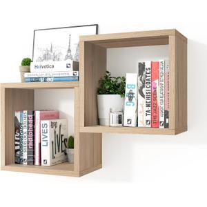 Kaboon Cube Floating Shelves Set2, Display Shelves Wall Mount 7.75" D x 12.5" W x 12.5" H, (Grey Oak, Square 2 Cubes)