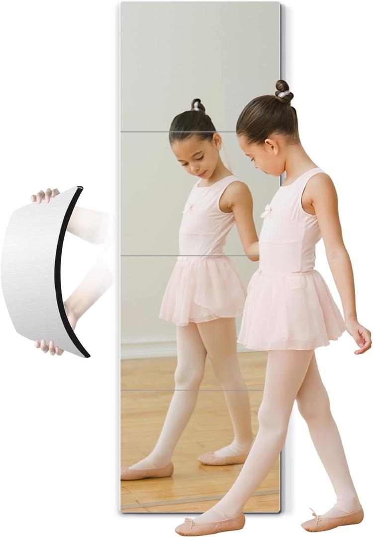 Full Length Mirror for Kids Safety Shatterproof Mirror, Plastic Wall Mirrors, Made Of Acrylic Plexiglass Mirrors, 4 Pcs 12"x12", Long Bedroom Door Closet Mirror's, Workout For Home Gym Body Mirror's