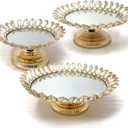 allgala 3-Piece Set Crystal Gold Plated Cheese Dessert Cupcake Cake Stand with Mirror Plate-Gold Lotus-HD89207