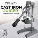 Zulay Kitchen Cast Iron Juicer - Heavy Duty Manual Juicer with Detachable Strainers for Easy Cleaning, Orange Juice Press for Citrus Fruits, Perfect for Bartenders, Juice Lovers & Health Enthusiasts
