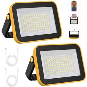 2 Pack Rechargeable Work Light, T-SUNUS Super Bright Portable SMD Flood Lights 5 Modes Battery Powered Job Site Lighting with Stand 180° Adjustable for Car Repairing Camping Fishing Hiking Emergency
