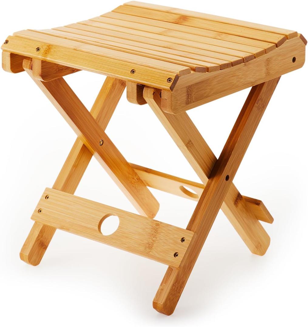 Cinnvoice Bamboo Sauna Chair, Portable Steam Sauna Seat Wooden Folding Shower Bench Stool Indoor for Shower, Leg Shaving and Foot Rest, Ideal Steam Room Seat & Home Bathroom Accessory