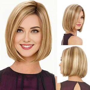 RENERSHOW Short Ombre Blonde Bob Wigs for Women 12 inch Cute Straight Bob Wigs for Girls Mixed Blonde Highlight Synthetic Wig Pixie Cut Hair Replacement Wigs