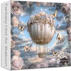 Hot Air Balloon Puzzle 1000 Pieces, PICKFORU Fantasy Butterfly Rose Flower Jigsaw Puzzle, Impossible Unique Nature Art Theme, Challenging for Adults