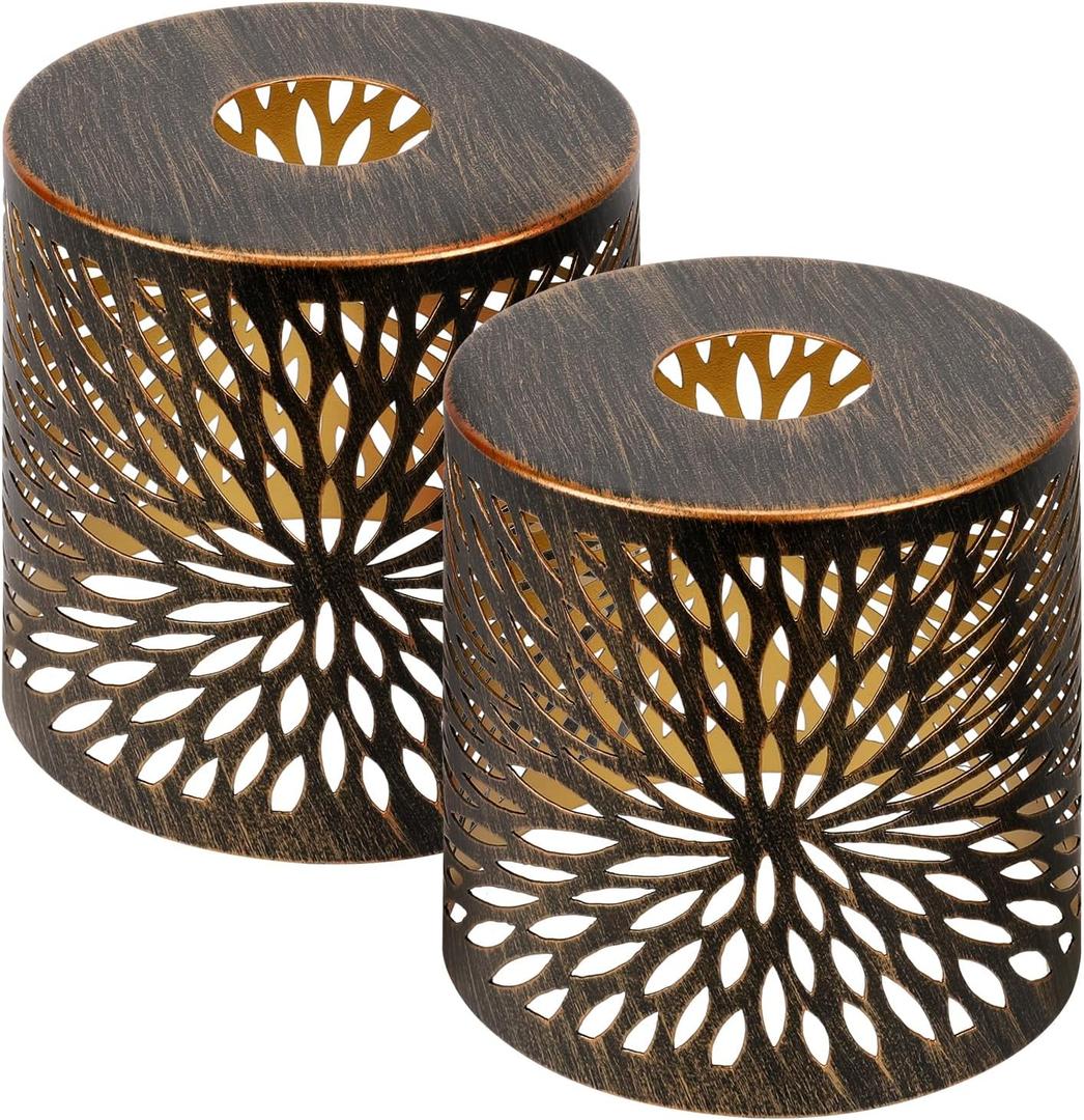 Metal Lamp Shades Set of 2, Cylinder Antique Bronze Metel Lamp Shade Light Fixture Replacement Metal Globe with 1-5/8-Inch Fitter Opening, Diameter 4.75 Height 5.0" (Chrysanthemum)