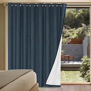 H.VERSAILTEX Linen Blackout Curtains Durable Thick Textured Linen Look 100% Blackout Patio Door Curtain Anti Rust Grommet Extra Wide Sliding Door Curtain Panel, W100 x L96 inch - Navy