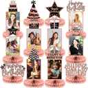 ZOiiWA 12PCS Rose Gold Birthday Decorations for Women Girls Happy Birthday Photo Honeycomb Centerpiece Black Rose Gold Photo Table Centerpiece Party Supplies 16th 30th 40th 50th 60th Bday Table Topper