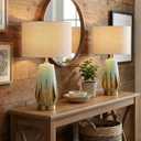 JINGOE 20" Mint Green Ceramic Table Lamps Set of 2 MCM Table Lamps for Bedroom Living Room Nightstand End Table Decor Lamps(Bulbs Included)