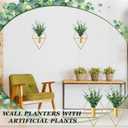 Canlierr 2 Pieces Gold Wall Decor Hanging Planters with Artificial Plants Metal Vase Indoor Plants Holder Modern Geometric Wall Art for Home Bathroom Bedroom Living Room Office(Eucalyptus, Medium)