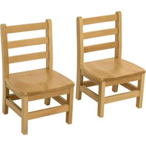 Kids Wooden Chair Set, Fully Assembled Youth Ladderback Wood Chairs for Children, 12" Seat Height for Ages 6-8 (Set of Two)