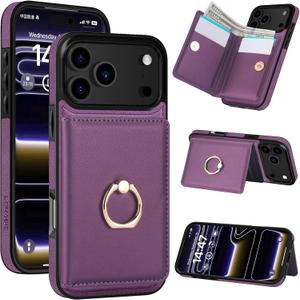 LOHASIC for iPhone 17 Pro Max Case Wallet with Card Holder, 360 Rotation Ring, RFID Blocking, 5 Card Slots, PU Leather 6.9" Cover for Apple 17 Pro Max Men Women, Purple