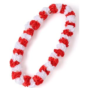 Handmade Graduation Ribbon Leis Hawaiian Leis with Wood Beads Two-Tone Grad Flower Leis for College High School Graduation Party Accessories (Red and White)