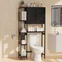 Bamboo Over The Toilet Storage, Above Toilet Organizer Storage Shelf Stand, Tall Freestanding Behind Toilet Rack, Tiered Bathroom Space Saver Shelving, Easy Assembly (Black)