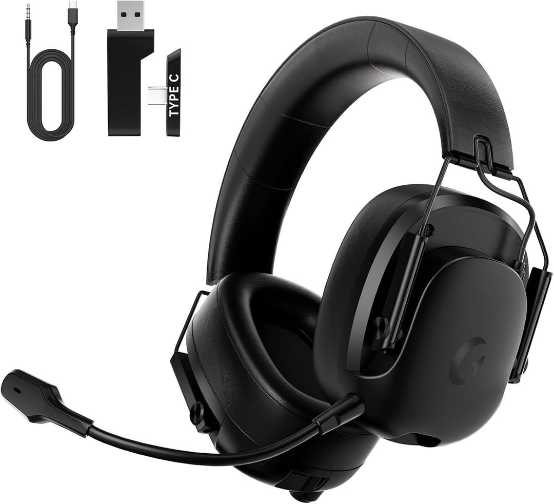 syndesmos Wireless Gaming Headset for PS5, PC, PS4, Switch, Gaming Headphones with Detachable Noise Cancelling Mic, 45H Battery, 7.1 Surround Sound, Black