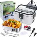 Buddew Electric Lunch Box for Adults, 80W Heated Lunch Box 1.8L Stainless Steel Portable Food Warmer,12/24/110V Lonchera Electrica Portatil for Travel & Work, Loncheras para Hombres de Trabajo(Gray)