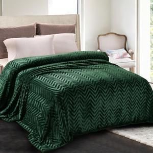 Whale Flotilla Flannel Fleece Queen Size Bed Blanket, Lightweight Breathable Soft Bedspread Plush Fluffy Coverlet Chevron Design Decorative Blanket for All Season, 90x90 Inch, Emerald Green