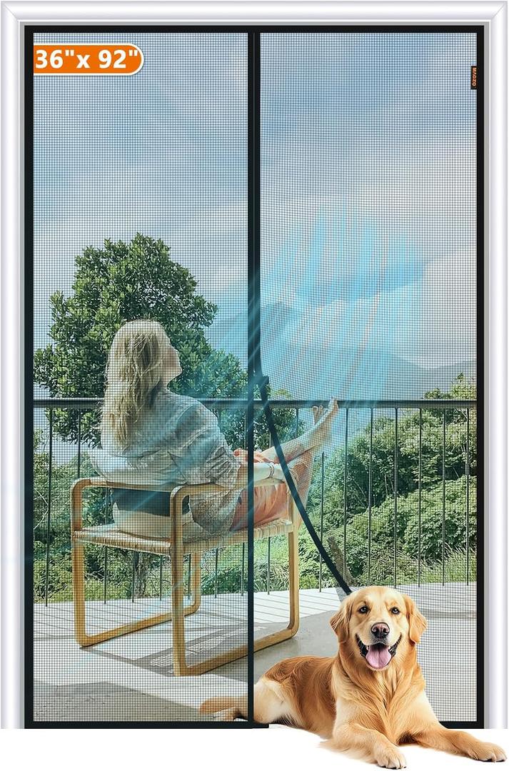 MAGZO Magnetic Screen Door Fit Door Size 36 x 92 Inch, Screen Size 38" x 93" Strong Magnets Mesh, Reinforced Fiberglass Net for Patio and Front Entrances, Gray