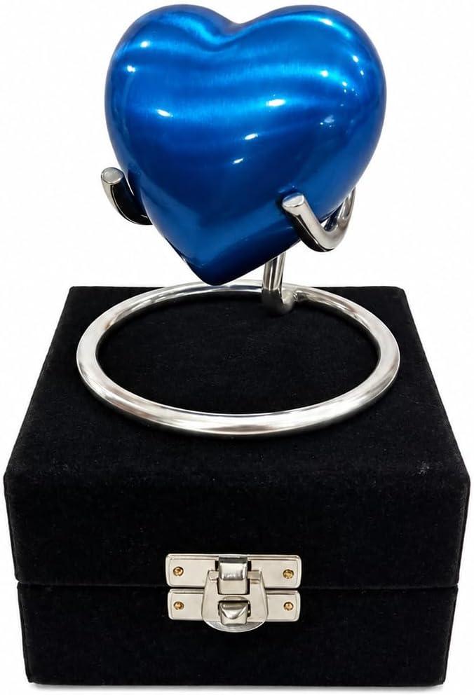 Blue Heart Urn for Ashes Heart Keepsake with Stand & Premium Box Small Urn for Human Ashes Honor Your Loved One with Mini Urn Shaped Cremation Urn for Adults & Infants
