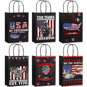 24 Pcs 250th Anniversary Bags Patriotic Gift Bags with Handles 4th of July 1776-2026 250 Anniversary Years Freedom Paper Bag Patriotic Decoration for Independence Day Memorial Day Party Supplies
