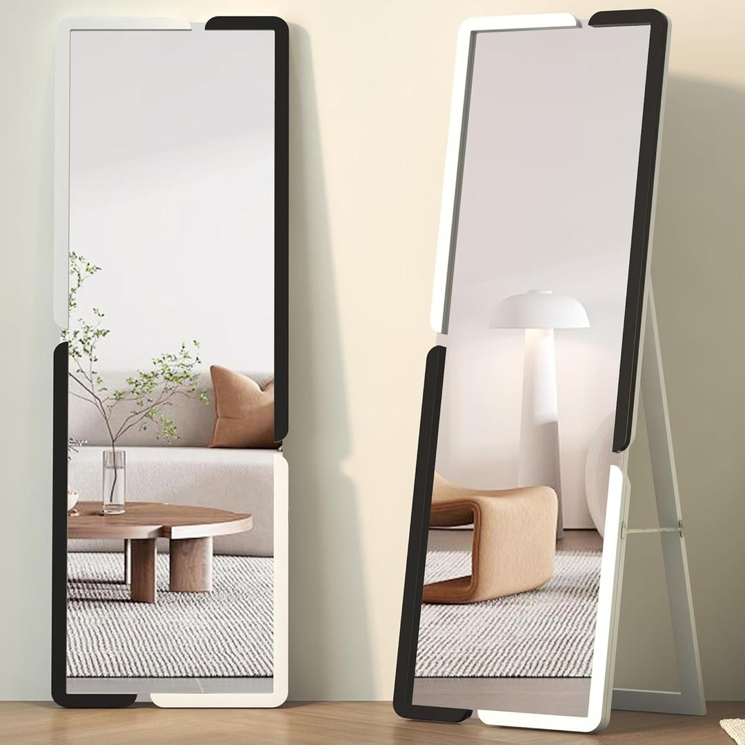 Vlsrka Full Length Floor Mirror, 63"x20" Standing Mirror, Full Body Mirror, Simple Modern Stand Up Mirror, Full Size Large Mirror for Bedroom with Wood Frame, Black White