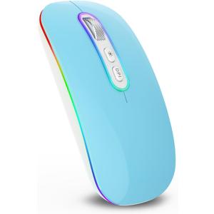 cimetech Wireless Mouse for Laptop Rechargeable, Portable Computer Mice for Business Travel, Silent LED Mouses Inalambrico Optical with Nano Receiver, Plug and Play for iPad MacBook air PC (BT5.1 & 2.4G-Blue)