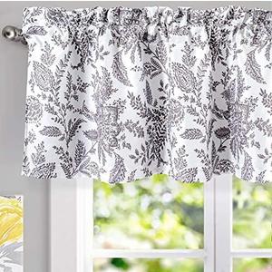 DriftAway Isla Paisley Floral Pattern Blackout Thermal Insulated Window Curtain Valance Rod Pocket 52 Inch by 18 Inch Plus 2 Inch Header Gray