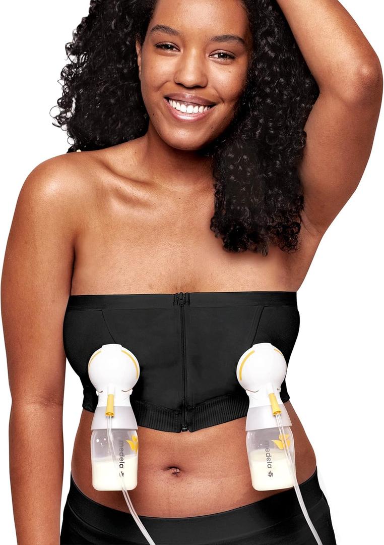 Medela Hands Free Pumping Bustier | Easy Expressing Pumping Bra with Adaptive Stretch (Medium, Black)