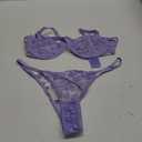 Lilosy Sexy Underwire Cute Push Up Strappy Embroidered Mesh Sheer Lingerie Set See Through Panty Bra (Large, Light Purple)