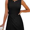 ANRABESS Womens Summer Dresses 2026 Bodycon Sleeveless Romper Skort Twist Waist Night Out Vacation Mini Dress Built in Shorts (Medium, Black)