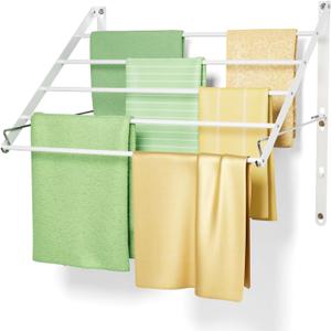 Wall Mounted Drying Rack, Foldable Hanging Drying Rack-23.6" Wide, 20 Linear Feet Capacity, 5 Smooth Round Stainless Stee Rods, Wall Drying Rack for Room, Patio, Balcony, Hotel (23.6 inch)